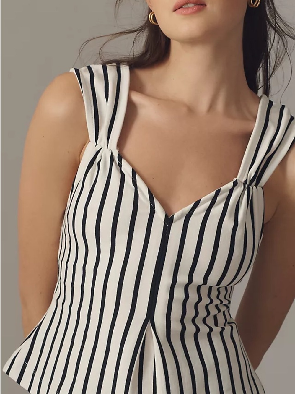 NWT Anthroplogie Maeve Black and White Striped Sleeveless V-Neck Top